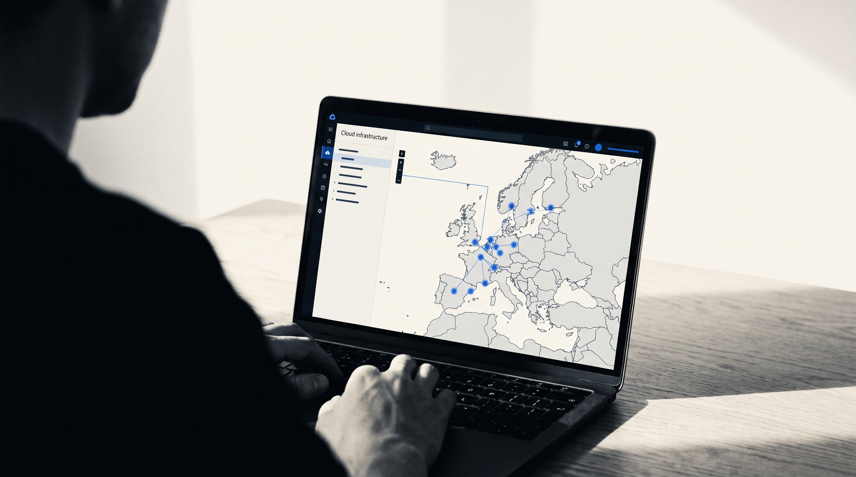 Kaart van Europa met datacenterlocaties gemarkeerd